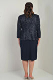 Kadın Kolsuz Astarlı Elbise Pul İşlemeli Ceket Taş Detaylı Büyük Beden 2'li Takım