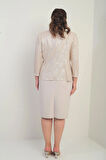 Kadın Kolsuz Astarlı Elbise Pul İşlemeli Ceket Taş Detaylı Büyük Beden 2'li Takım