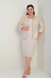 Kadın Kolsuz Astarlı Elbise Pul İşlemeli Ceket Taş Detaylı Büyük Beden 2'li Takım