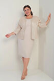 Kadın Kolsuz Astarlı Elbise Pul İşlemeli Ceket Taş Detaylı Büyük Beden 2'li Takım