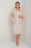 Kadın Kolsuz Astarlı Elbise Pul İşlemeli Ceket Taş Detaylı Büyük Beden 2'li Takım