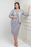 Yaka Taşlı Astarlı Krep Elbise Pulpayet Ceket Büyük Beden İkili Takım