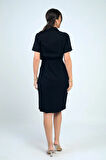 Kadın Ön Bağlamalı Cepli Önü Düğmeli Astarlı Kısa Lyocell Elbise