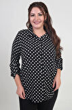 Kadın Kol Katlamalı Puantiyeli Büyük Beden Gömlek