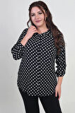 Kadın Kol Katlamalı Puantiyeli Büyük Beden Gömlek