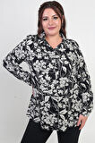 Kadın Kol Katlamalı Çiçekli Büyük Beden Gömlek