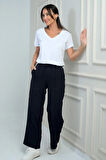 Kadın Beli Lastikli Bağcıklı Yandan Cepli Palazzo Pantolon