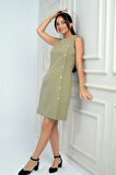 Kadın Kendinden Telalı Yan Düğmeli Kısa Elbise