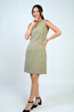 Kadın Kendinden Telalı Yan Düğmeli Kısa Elbise