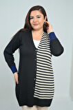 KadınTek Tarafı Enine Çizgili Büyük Beden Uzun Hırka