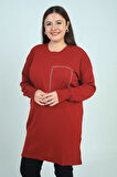 Kadın Önü Tek Cepli Taş Baskı Detaylı Büyük Beden TrikoTunik Bluz