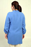 Kadın Kuş Gözlü Fileli Kol Katlamalı Büyük Beden Uzun Gömlek