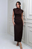 Kadın Önü Drapeli Midi Elbise