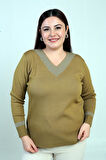 Kadın V Yaka Sim Detaylı Büyük Beden Bluz
