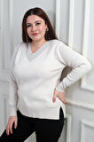 Kadın V Yaka Sim Detaylı Büyük Beden Bluz