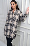 Kadın Yanları Yırtmaçlı Ekose Uzun Gömlek