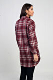 Kadın Yanları Yırtmaçlı Ekose Uzun Gömlek