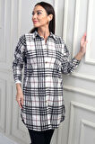 Kadın Yanları Yırtmaçlı Ekose Uzun Gömlek