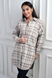 Kadın Yanları Yırtmaçlı Ekose Uzun Gömlek