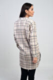 Kadın Yanları Yırtmaçlı Ekose Uzun Gömlek