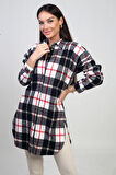 Kadın Yanları Yırtmaçlı Ekose Uzun Gömlek