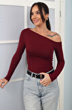 Kadın Kayık Yaka Tek Omuz Uzun Kollu Buzzy Bluz