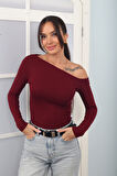 Kadın Kayık Yaka Tek Omuz Uzun Kollu Buzzy Bluz