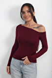 Kadın Kayık Yaka Tek Omuz Uzun Kollu Buzzy Bluz