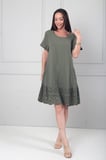 Kadın İtalyan Kısa Kollu Eteği Fisto Astarlı Cepli Cotton Midi Elbise