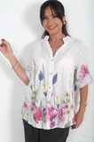Kadın İtalyan Etek Uçları Ve Kolları Büyük Çiçekli Oversize Cotton Gömlek