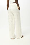 KADIN EKRU RENK DESENLİ BOL PAÇA BELİ LASTİKLİ PANTOLON