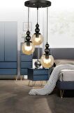Venüs 3'lü Sarkıt Model Siyah/Bal - Hakiki Cam- Oturma Odası- Salon- Yatak Odası Modern Avize