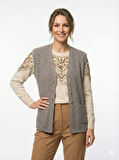 Oppland Kadın Anne Yelek Çift Cepli Önü Şık Düğmeli Fitil Motifli