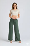 Oppland Kadın Düz Renk Rahat Kesim Beli Lastikli Aerobin Kumaş Pantolon Rahat