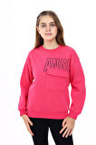 Kız Çocuk Baskılı 3 İplik Cep Detaylı Sweatshirt 7-13 Yaş Lx281