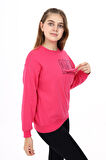 Kız Çocuk Baskılı 3 İplik Cep Detaylı Sweatshirt 7-13 Yaş Lx281