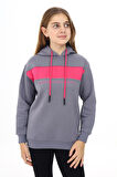Kız Çocuk Garnili Kapüşonlu Sweatshirt Hoodie 7-13 Yaş Lx275