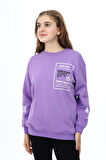 Kız Çocuk Yaka ve Bilek Baskılı 3 İplik Sweatshirt 7-13 Yaş Lx294