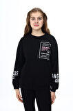 Kız Çocuk Yaka ve Bilek Baskılı 3 İplik Sweatshirt 7-13 Yaş Lx294
