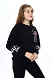 Kız Çocuk Yaka ve Bilek Baskılı 3 İplik Sweatshirt 7-13 Yaş Lx294