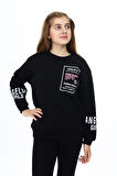 Kız Çocuk Yaka ve Bilek Baskılı 3 İplik Sweatshirt 7-13 Yaş Lx294
