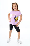 Kız Çocuk Kelebek Baskılı Kısa Taytlı Takım 3-13 Yaş Zu104