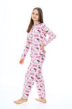 Kız Çocuk Kedi Baskılı Pijama Takımı 7-16 Yaş 0150