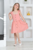 Kız Çocuk %100 Pamuk Keten Elbise 12197