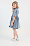 Kız Çocuk Çift Cepli/Düğme Kapamalı Jean Elbise 12199