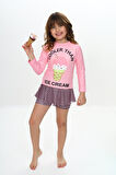 Kız Çocuk Şort Etekli Uzun Kollu Mayo Takımı 3-10 Yaş 12228