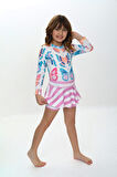Kız Çocuk Şort Etekli Uzun Kollu Mayo Takımı 3-10 Yaş 12228