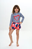 Kız Çocuk Şort Etekli Uzun Kollu Mayo Takımı 3-10 Yaş 12228
