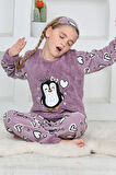 Kız Çocuk Peluş Kumaş-Göz Bantlı Penguenli Pijama Takımı 12281
