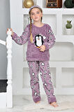 Kız Çocuk Peluş Kumaş-Göz Bantlı Penguenli Pijama Takımı 12281